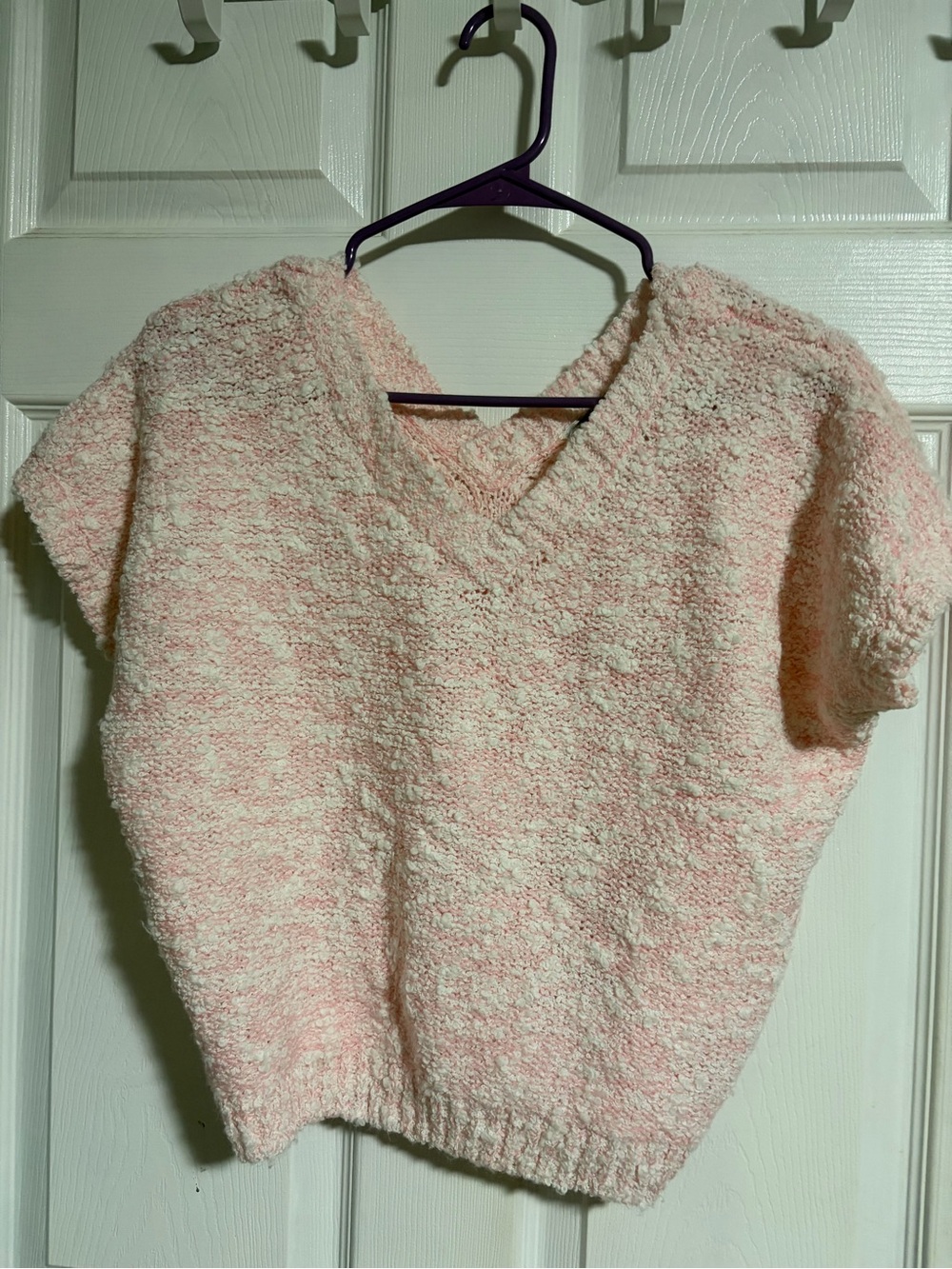 Sweet Pea Light Pink Plush V-Neck Short Sleeve Sweater